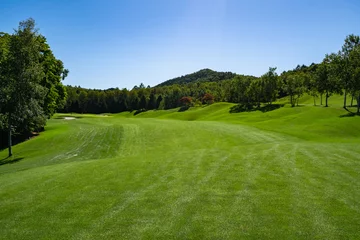 Fotobehang Golf Course with beautiful green field. Golf course with a rich green turf beautiful scenery. © okimo