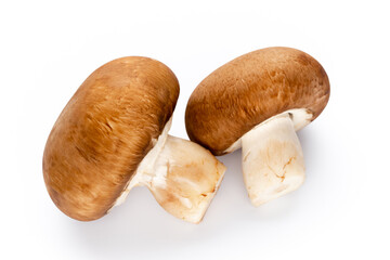 Fresh champignon mushrooms isolated on white.