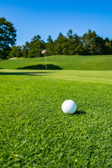View of Golf Course with beautiful putting green. Golf course with a rich green turf beautiful scenery.	