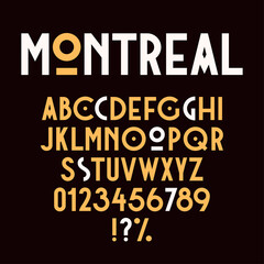 Naklejka na ściany i meble Vintage retro font. Modern art deco font. Set of letters, numbers and symbols. Vector 