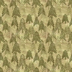 Seamless pattern with fir trees. Watercolor background. - 299921409