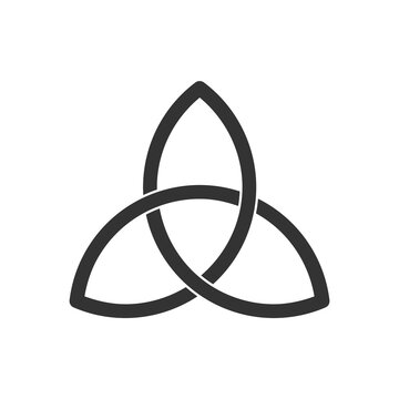 Celtic trinity knot. Triquetra symbol. Three parts unity icon. Ancient ornament symbolizing eternity. Infinite loop sign of interlocking shapes. Interconnected loops make trefoil. Vector illustration.