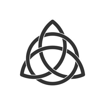 Celtic trinity knot. Triquetra symbol interlaced with circle. Ancient ornament symbolizing eternity. Infinite loop sign interlocking with circle.Interconnected loops make trefoil.Vector illustration. 