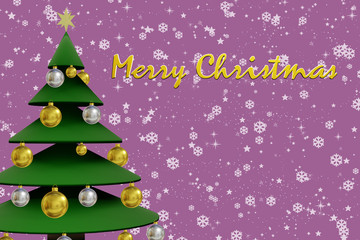 Christmas card with tree and Merry Christmas, 3D Illustration