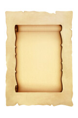 Old scroll on parchment paper isolated on white background. Suitable for invitations, recipes &...