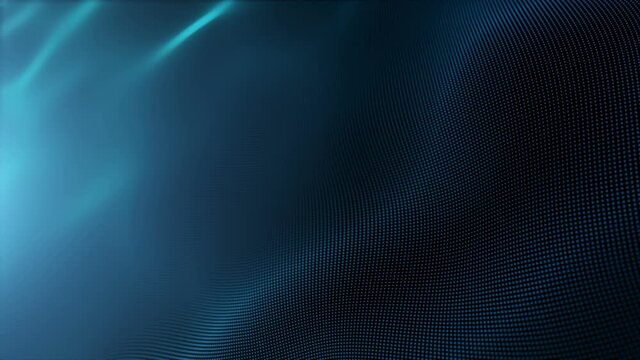 Abstract digital blue bokeh particles wave form background. Smooth seamless loop 4K.