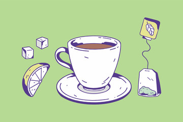 Tea time. Hand drawn vector illustration.