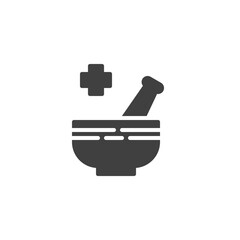 Mortar and pestle vector icon. filled flat sign for mobile concept and web design. Pharmaceutical medicine glyph icon. Symbol, logo illustration. Vector graphics