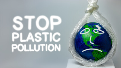 Stop plastic pollution. A plastic stretch film kills the planet earth.