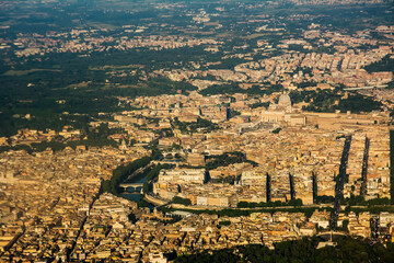 Top view of the Rome area with the Vatican and San Pietro, the Tiber and Castel Sant'Angelo
