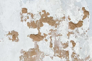 Crédence de cuisine en verre imprimé Vieux mur texturé sale Peint en blanc et le plâtre du mur s& 39 écaille.