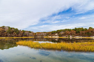 Autumn landscape with lake and trees, Provincetown, Cape Cod, Massachusetts