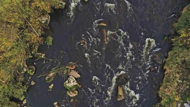 4k Aerial view over Murg river, Forbach, Germany