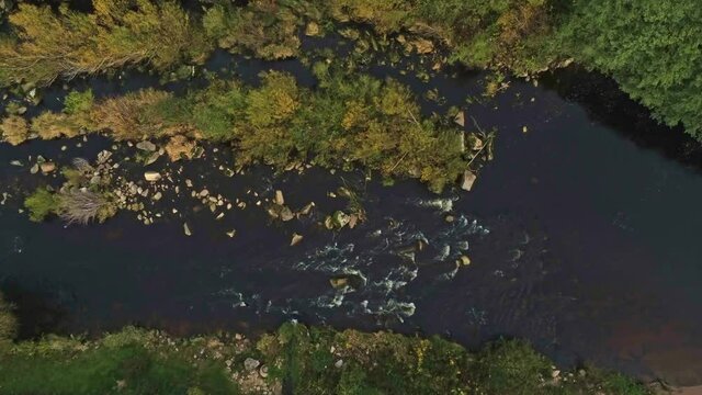 4k Aerial view over Murg river, Forbach, Germany