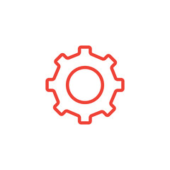 Gear Line Red Icon On White Background. Red Flat Style Vector Illustration