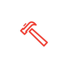 Hammer Line Red Icon On White Background. Red Flat Style Vector Illustration