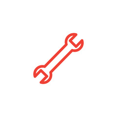 Wrench Line Red Icon On White Background. Red Flat Style Vector Illustration