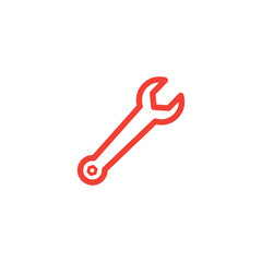 Wrench Line Red Icon On White Background. Red Flat Style Vector Illustration