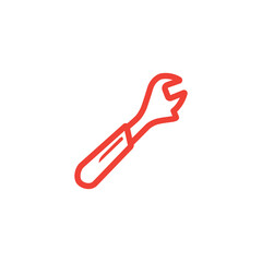 Wrench Line Red Icon On White Background. Red Flat Style Vector Illustration