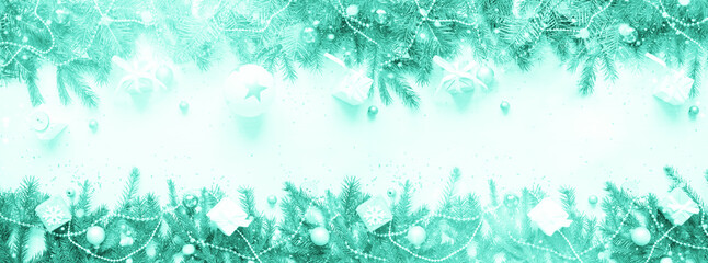 Fototapeta na wymiar Merry Christmas and Happy new year. Trendy green and turquose color