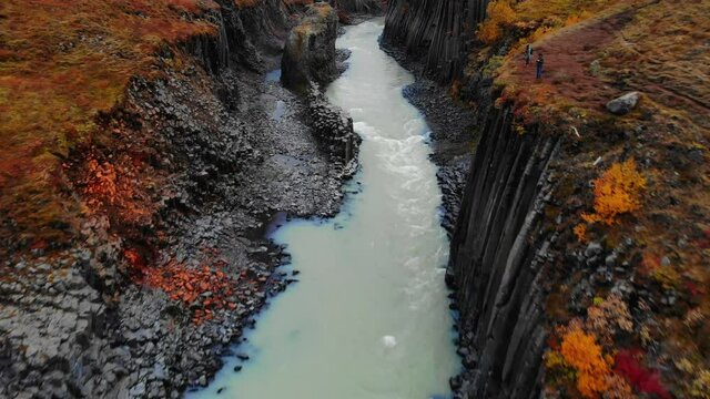 Aerial view of Studlagil Canyon, Jokulsa A Bru river in Iceland