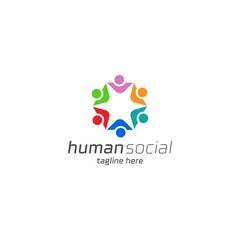 Human social, unity, together, connection, relation logo design template