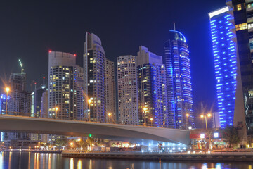 Fototapeta na wymiar Dubai, United Arab Emirates - November 04, 2019: The Dubai Marina Urban Skyline is filled with luxury hotels, offices and residential apartments located in Dubai. 