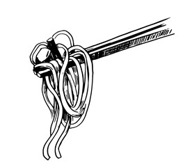 Asian fast food. Wok. Chiness noodless. Hand drawn illustration converted to vector. Isolated on white background