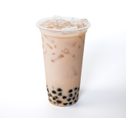 Brown sugar pearl milk tea on the white background