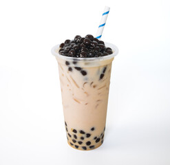 Brown sugar pearl milk tea on the white background