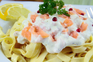 fresh tagliatelle with smoked salmon and cream