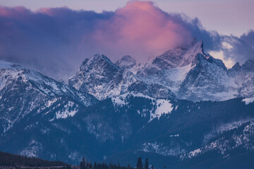 Tatra Mountains in winter wiev from Zakopane Poland in sunrise