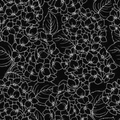 Fototapeta premium seamless pattern, drawing of hydrangea flowers, linear image