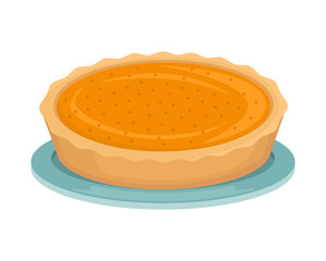 Christmas pumpkin pie on a blue plate. New Year dish.