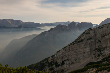 Fototapeta premium View from the top of the mountain Mala Mojstrovka in the Julian Alps