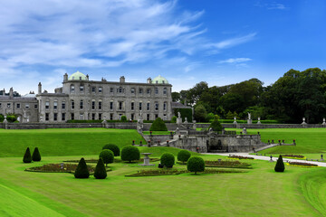 Enniskerry, County Wicklow, Ireland, panoramic view to Powerscourt Estate mansion grounds and gardens - obrazy, fototapety, plakaty