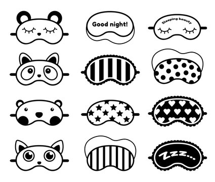 Sleep mask line art vector illustrations set