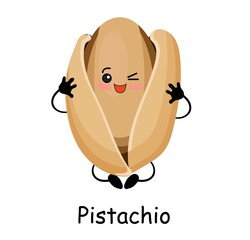 Pistachio nut. Vector illustration. Walnut character isolated on white background..