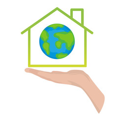 Hand with House sign icon. Vector Illustration. Isolated on a white background. Vector illustration.