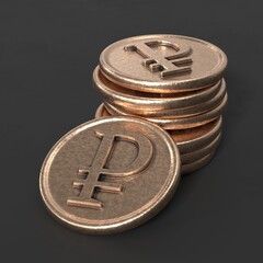 Russian roubles concept. Golden Coins