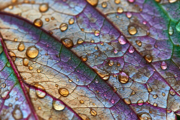 Autumn grape leaf with water drops