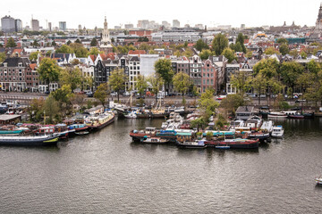 Amsterdam panorama view from above. Netherlands autumn cityscape.