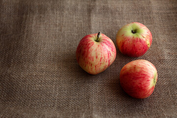 juicy apples lie on natural canvas