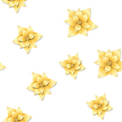 Beautiful endless pattern with decorative gold poinsettia isolated on white background; Vector seamless ornament in paper cut style for decoration, fabric print, texture, wrapping paper, greeting card