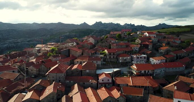 Aerial view of the traditional village of Pitoes das Junias at the Peneda Geres National Park, Portugal.
