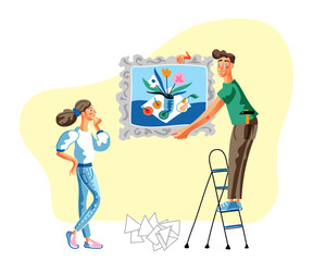 Home interior renovation flat vector illustration