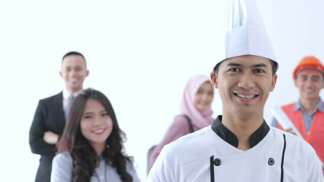 happy portrait of asian diverse occupation profession take in studio