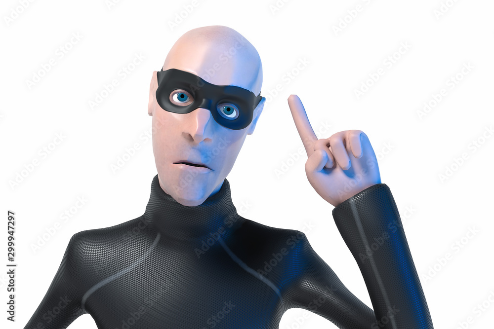 Poster character hacker john scammer in mask planning theft. concept of cyber attack and internet security.