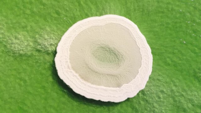 Aerial footage of Round shaped Salt deposit in the heart of the Dead Sea.