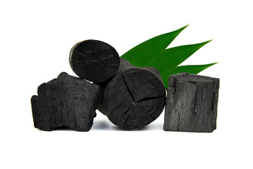 Natural wooden charcoal, Traditional or hard wood charcoal isolated on white background.